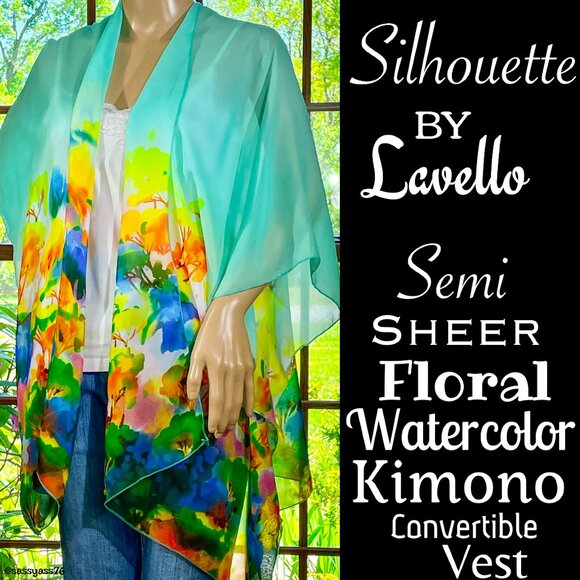 Silhouette Tops - ⭐️HP⭐SILHOUETTE BY LAVELLO▪️Semi-Sheer Floral Watercolor Kimono Convertible Vest